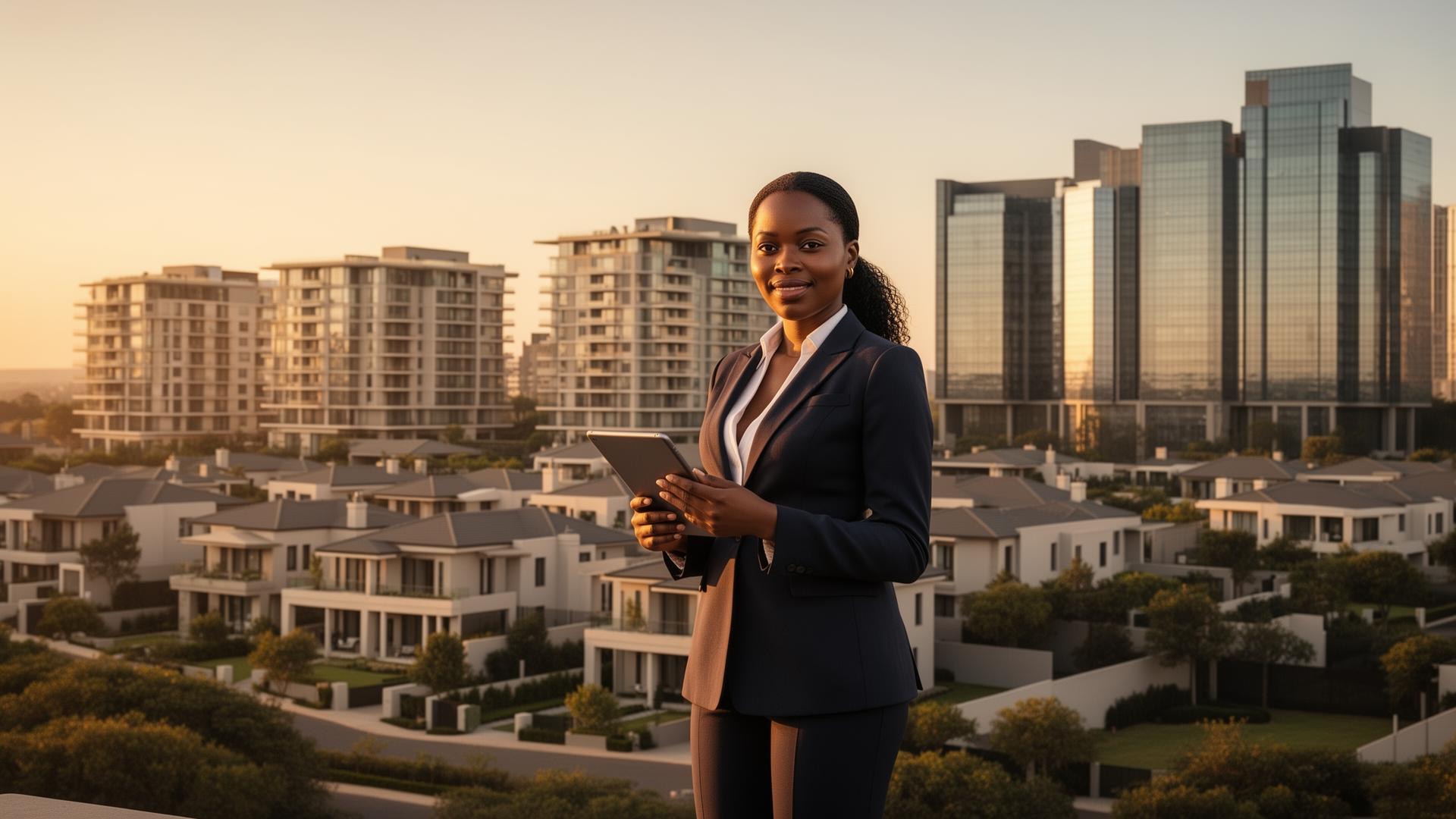 Professional real estate expert with luxury South African skyline